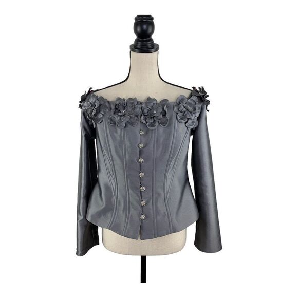 Gigi’s Closet Bridal Evening Bustier Off-the-Shoulder Gray Satin Jacket XL - Picture 1 of 11